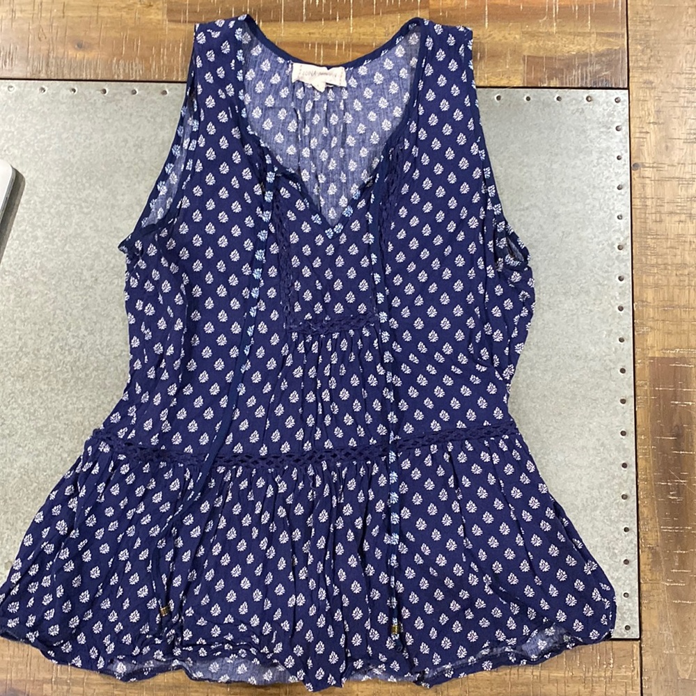 Blue with white floral detail tank top